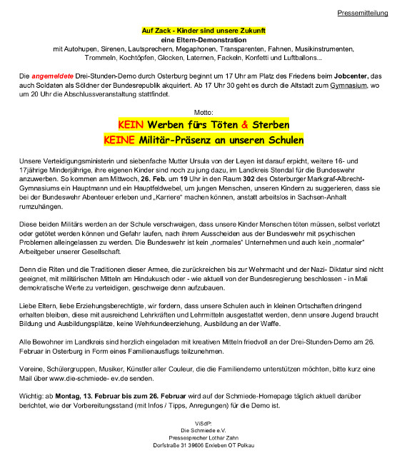 06.02.2014 Schmiede e.V. Pressemitteilung Demo BW OBG