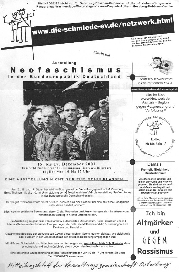 01.12.2001 mitteilungsblatt ausstellung neofaschismus Schmiede e.V.