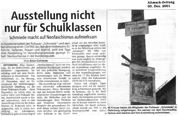 05.12.2001 amz Ausstellung zu Neofaschismus Schmiede e.V.