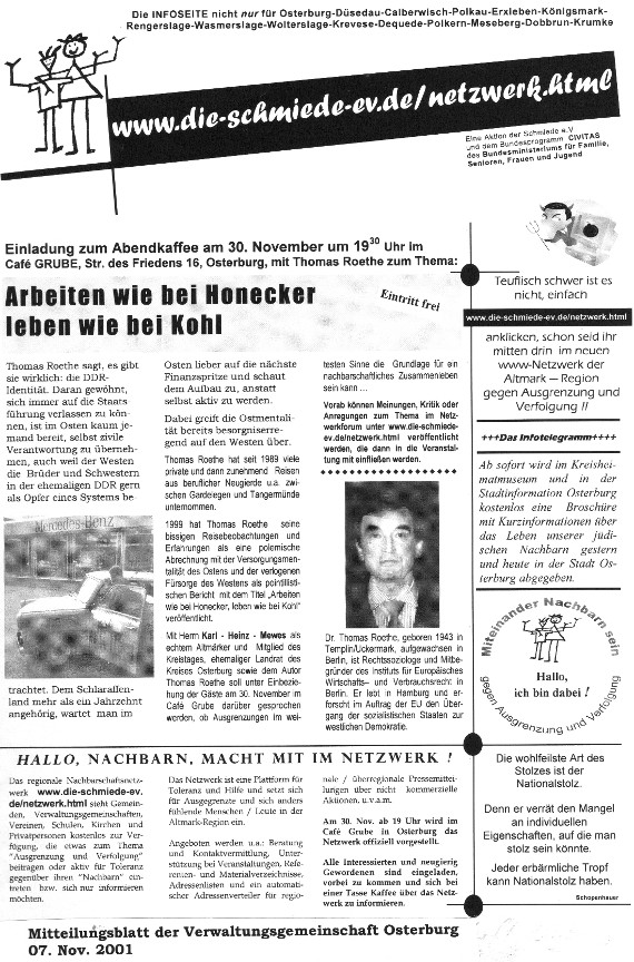 07.11.2001 mitteilungsblatt einladung Roethe Nachbarschaftsnetzwerk Schmiede e.V.