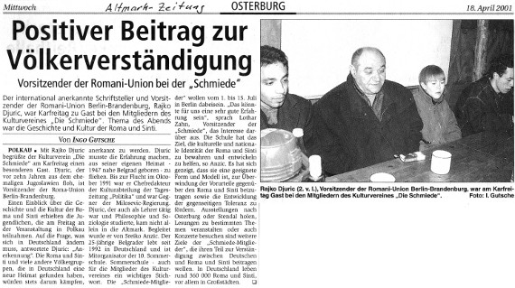 18.04.2001 amz Vorsitzender der Romani-Union besucht Schmiede e.V.
