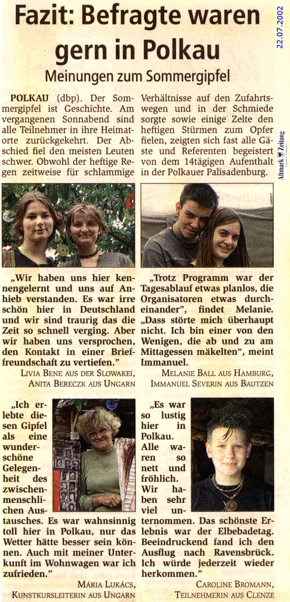 22.07.2002 az sommergipfel befragte waren gern in polkau Die Schmiede e.V.