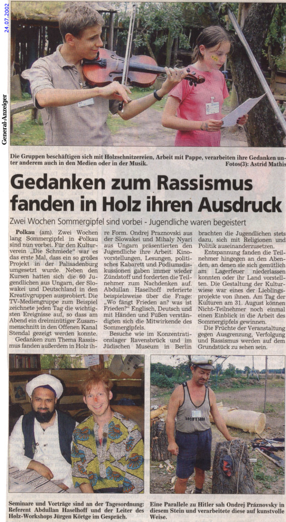 24.07.2002 generalanzeiger sommergipfel holzarbeiten zu rassismus Die Schmiede e.V.